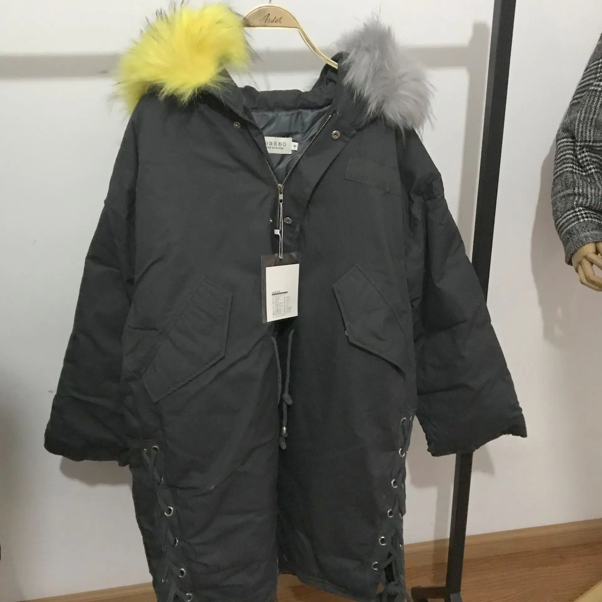 

2018 Winter Casual Lace-up Hooded Cotton Coat Women's Mid-length Korean-style Large Fur Collar Versatile Warm Cotton Overcoat