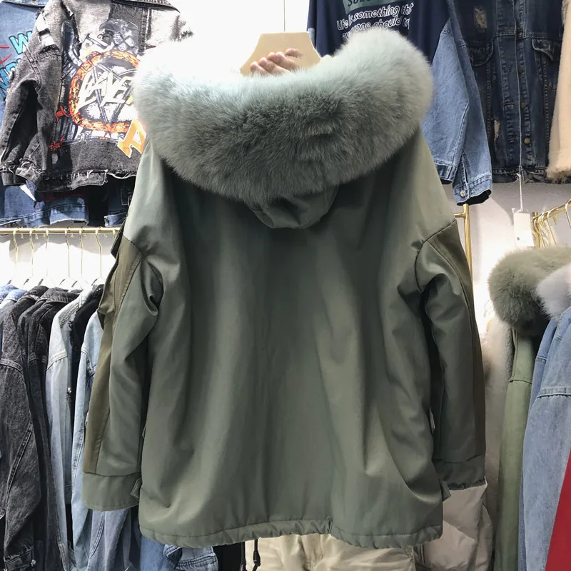 Женское пальто с хлопковой подкладкой, новинка зимы, Корейская теплая куртка с подкладкой из овечьего меха, Женская куртка с меховым воротником, парка с капюшоном, свободные пальто
