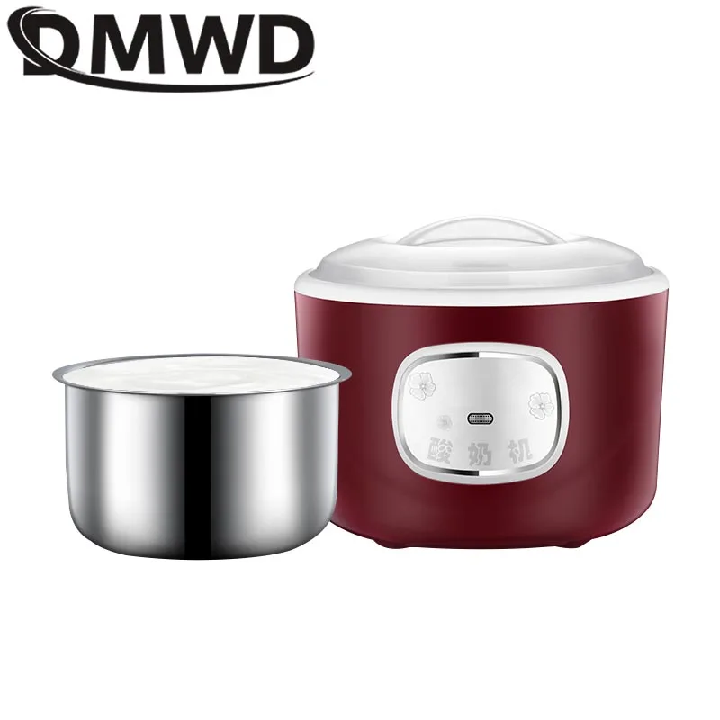 DMWD Electric Yogurt Maker Automatic Multifunction Stainless Steel Leben Container Natto Rice Wine Machine Four Yoghurt Cups 1L