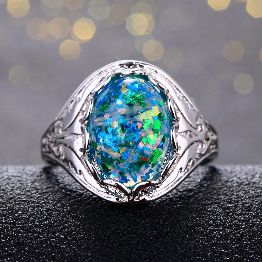 Opal Rings 925 Silver Jewelry Ring Fancy Party Anniversary Gift Women 10x14MM Bezel Setting Stones Size 6-10 silver ring silver rings