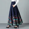 Mom elegant Embroidered Maxi pleated skirt Women Plus Size Winter Warm Woolen Long Skirt Lady High Waist Casual Wool Office saia ► Photo 1/6