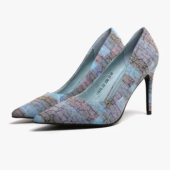 

2019 Season Women's Shoes Pointed High Heels Shallow Mouth Pattern Spell Color Women's Shoes Joker Single Shoes