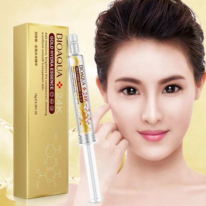 24k Gold Foil Water Light Needle Essence Collagen Smear Hyaluronic Acid Moisturizing Face Serum Skin Care 10ml
