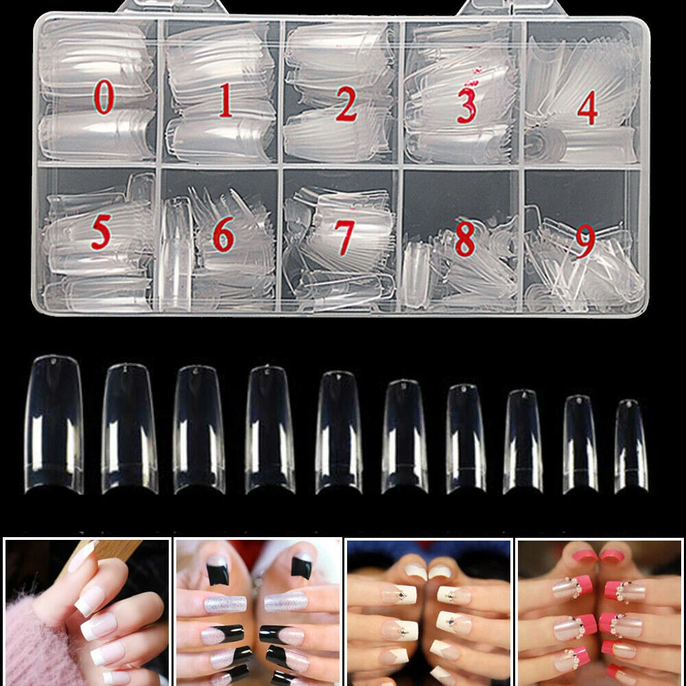 

500pcs/box Artificial Nails Coffin Nail French False Nail Art Tips Acrylic Clear Fake Nail Manicure Set 10 Sizes
