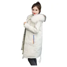 Женское пальто с мехом большого размера, зимнее пуховое пальто с капюшоном, толстая теплая хлопковая стеганая куртка, ватные парки с большим карманом, ветрозащитные рукава