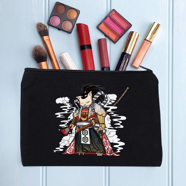 Casual Women's Cosmetic Bag Zipper Makeup Bag Female Handbags Black Pencil Cases Female Cosmetic Cases samurai016