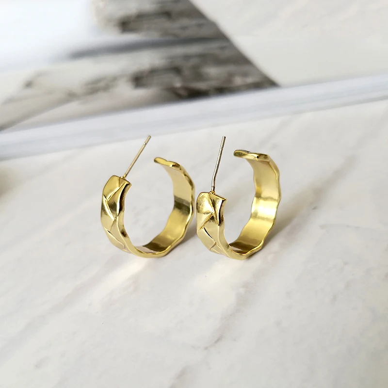 Peri'sBox твердые золотые текстурированные серьги-кольца широкие необычные серьги для женщин геометрический узор минималистичные серьги полированные Новые