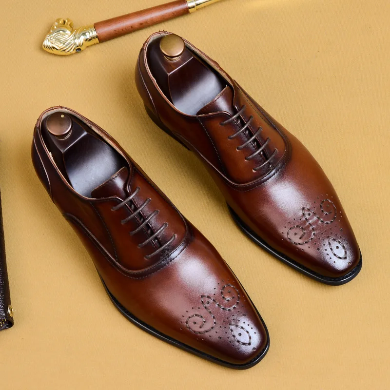 

2019 Hot Selling Summer Brogue Men's Dress Shoes British-Style Leather Lace-up Plus-sized Business Leather Shoes
