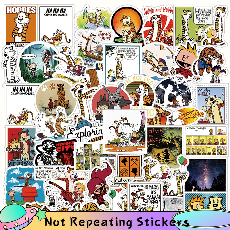 10/50Pcs/pack Calvin And Hobbes Cartoon Anime Waterproof Stickers For Diy Luggage Laptop Skateboard Case Helmet Suitcase Gift