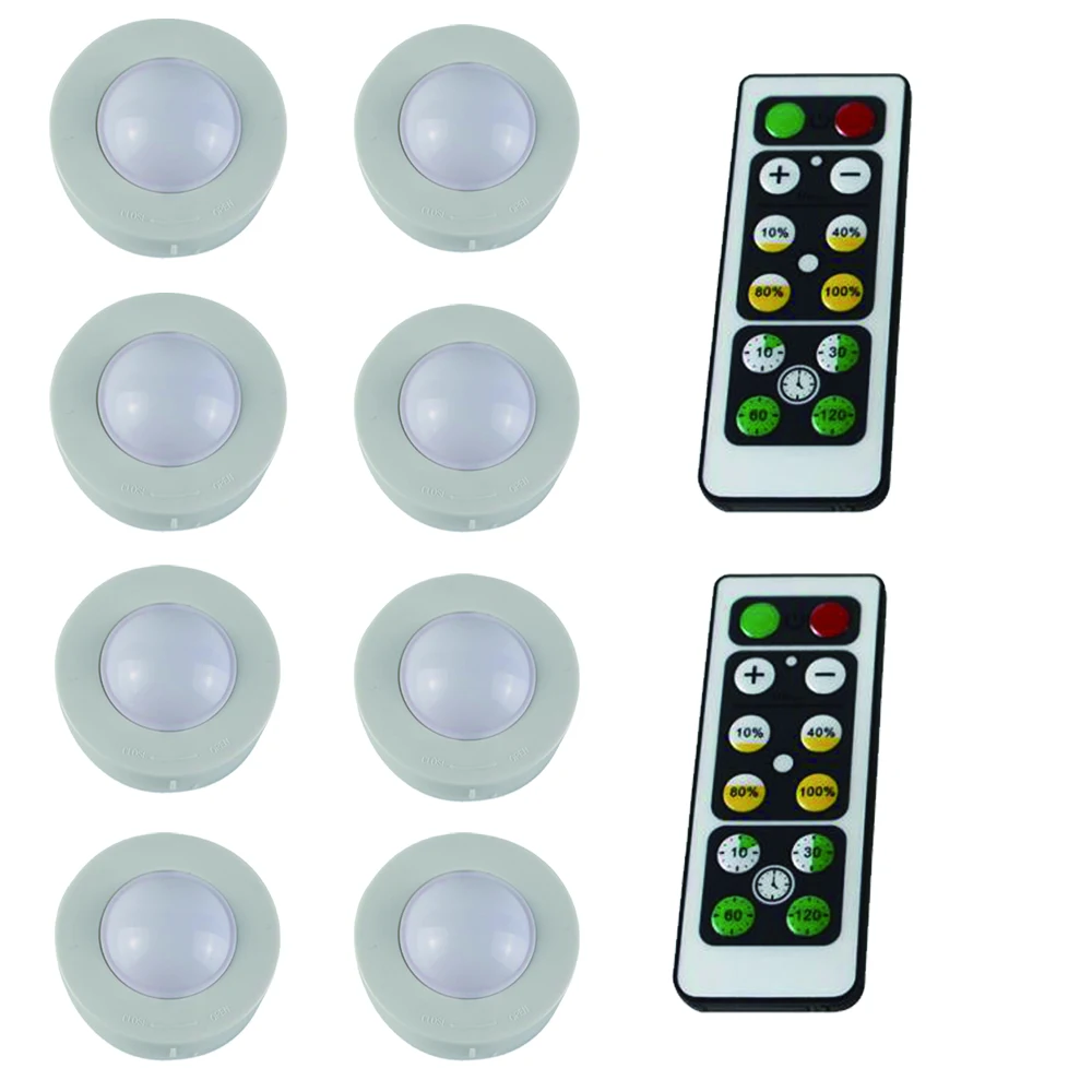 2Remote 8Lamp Круглый беспроводной светодиодный светильник с регулируемой яркостью и батареей, Ночной светильник с пультом дистанционного управления, шкаф для детской комнаты, защита глаз - Цвет: 2Remote 8Lamp