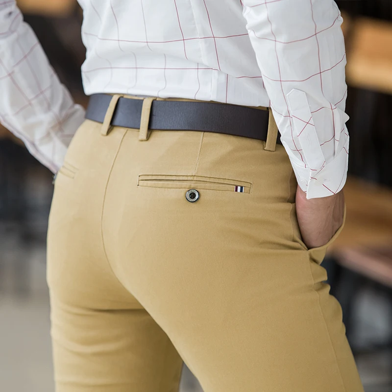 Spring Summer Men Cotton Casual Classic Dress Pants Business Stretch Straight Fit Khaki Formal Trousers Male Long Pant Work