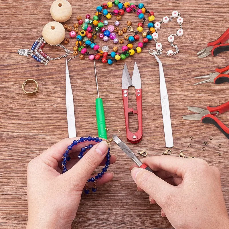 Набор инструментов для ювелирных изделий DIY Набор инструментов Оборудование для ремонта ювелирных изделий со слоями ножниц Пинцет для бисероплетения и булавки