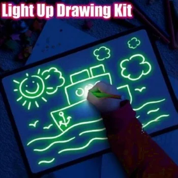 

1PC A3 A4 A5 Magic Luminous Drawing Board Draw With Light-Fun Sketchpad Board Fluorescent Pen Russian English Light Up Draw Toys