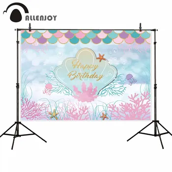 

Allenjoy Happy Birthday Events Decor Air Bubble Shell Scales Starfish Octopus Seaweed Bokeh Wallpapers Mermaid Party Backdrops