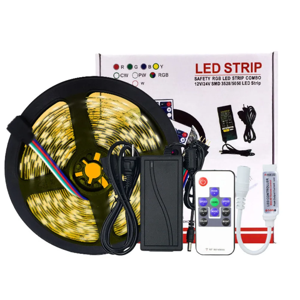 

Waterproof 5M 10M 5050 SMD 600 LED RGB Light Lamp Flexible Strip Ribbon +24 Key Colours IR Controller For Gardens Homes