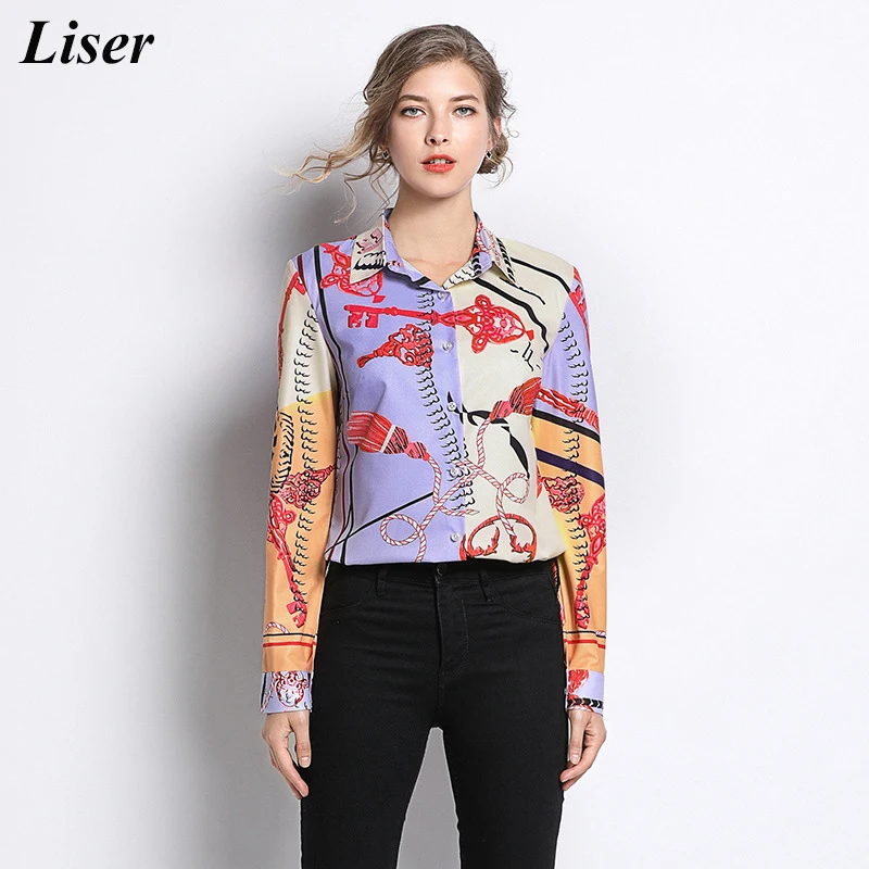 2019 Runway Designer Tops High Quality Women Fashion Retro Vintage Blouse Ladies Office Shirts Womens And Blouses Print |