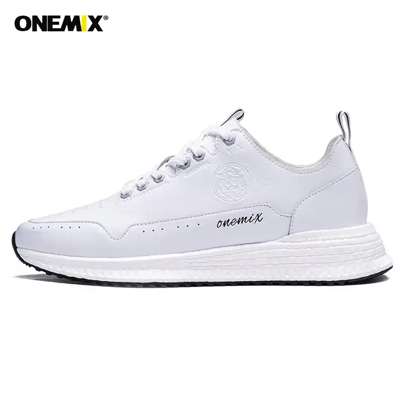 white leather athletic shoes