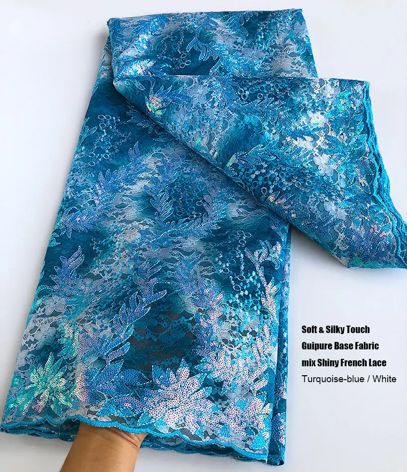 Highest Quality 5 Yards Original Korea Mesh mix Guipure Soft African French Lace Tulle Fabric Perfect Silky Big Occasional Wear