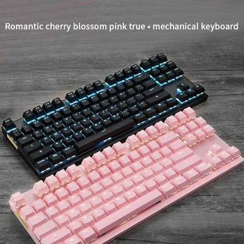 شراءلوحة مفاتيح ميكانيكية حقيقية K82 لعبة بناتي وردية 87 مفتاح لرياضة زهر الكرز الإلكترونية محور أخضر خاص أسود محور سلكي فتاة لو