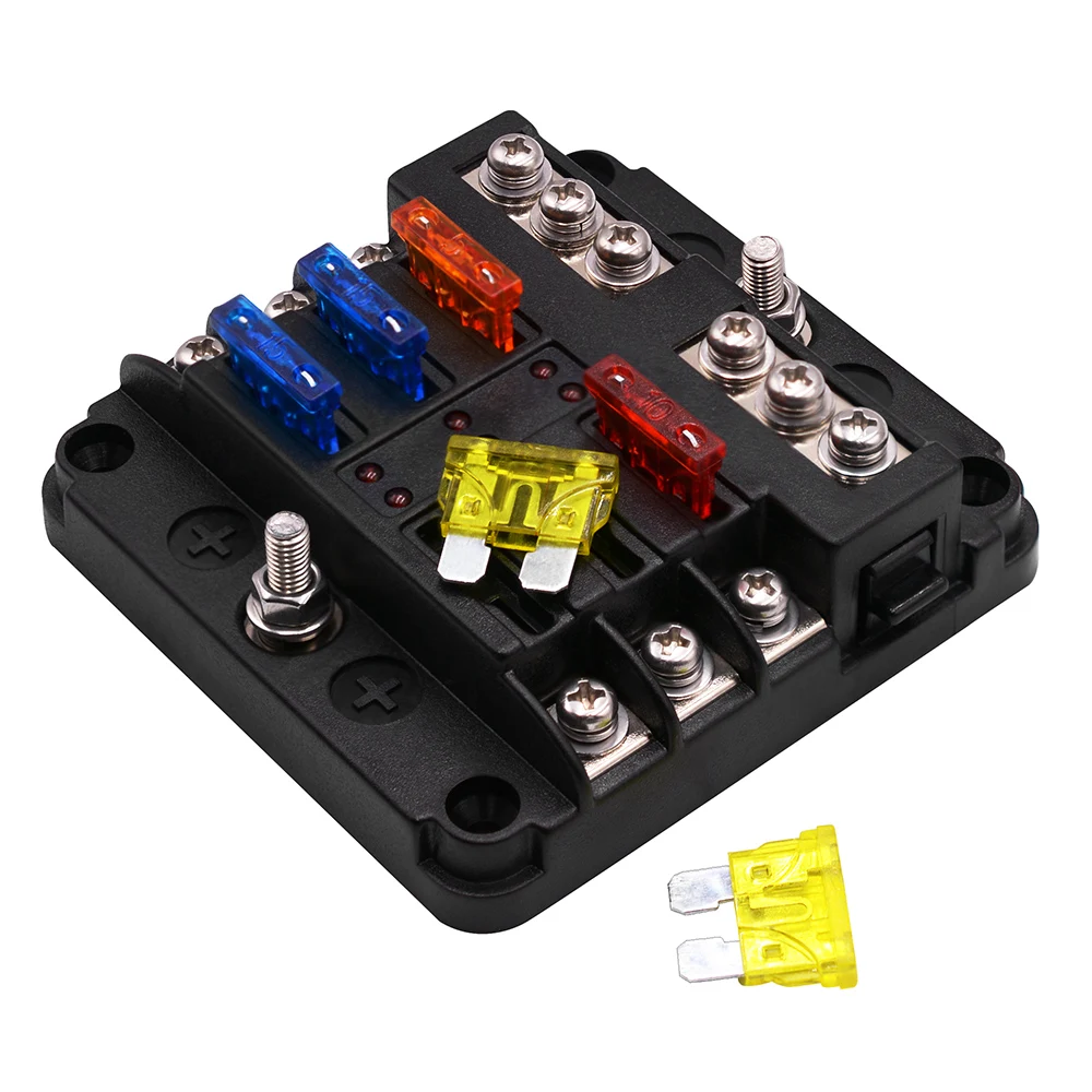 

Universal Car Blade Fuse Box Automotive Circuit Fuse Block Holder DC32V 1-6 Way with LED Indicators