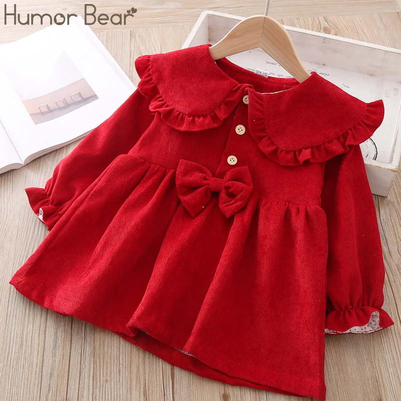 Humor Bear/детская одежда новая Осеннее платье для девочек платье принцессы для маленьких девочек с бантом, для куклы воротник с длинными рукавами в Корейском стиле; вечерние платья
