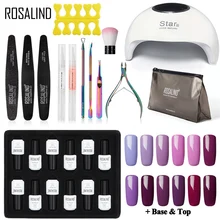 ROSALIND маникюрный набор гель-лаков для ногтей комплект УФ светодиодная лампа для сушки ногтей гибридные Лаки замочить от нейл-арта полупостоянное базовое верхнее покрытие