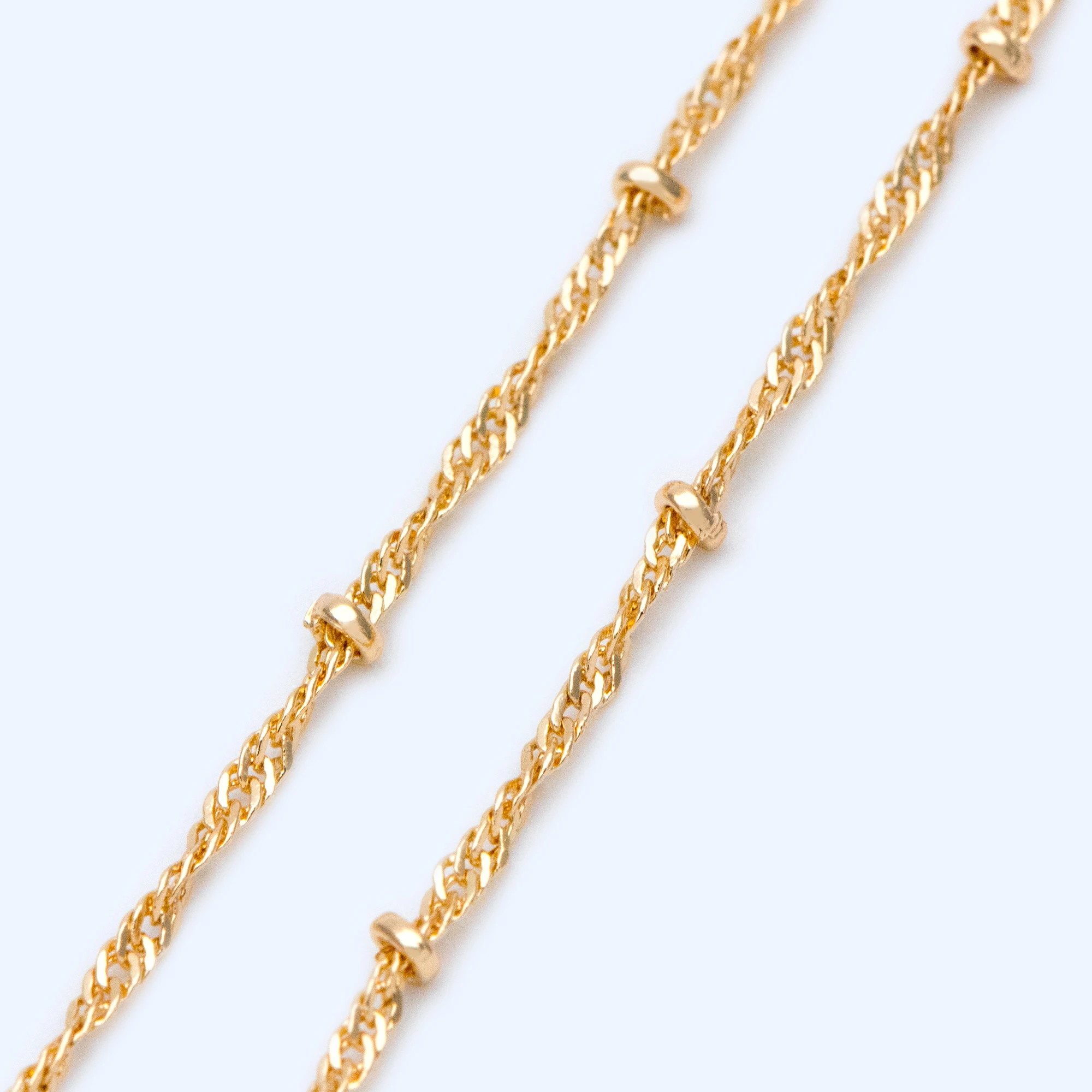 

Satellite Chains Wholesale, 1.8mm Twisted Chain with 2.5mm Beads, Gold plated Brass Findings (#LK-357)/ 1 Meter=3.3 ft