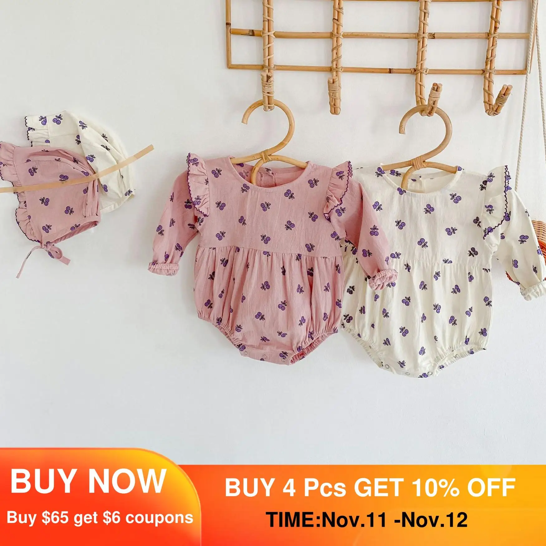

Fshion Baby Rompers Girls One Piece Baby Girls Clothes 0-24M White Pink Pringting Long Sleeve Infant Toddler Newborn Outfits