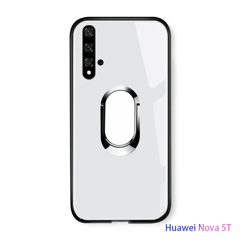 Для huawei Nova 2 2S 3 4 5 5T 5 Pro 3e 4e Роскошный чехол-держатель с магнитным кольцом корпус из закаленного стекла задняя Противоударная крышка для телефона - Цвет: Белый