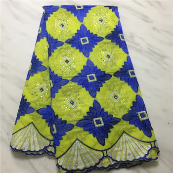 

High quality luxurious emboridered Swiss dry lace African swiss cotton lace fabric with many stones 5 yards for party