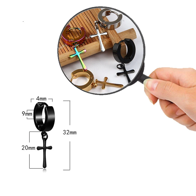 Fashion-1Pcs-Black-Silver-Color-Punk-Cross-Earrings-For-Men-and-Women-Stainless-Titanium-Steel-Stud