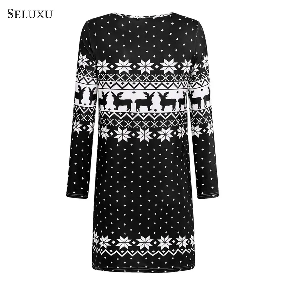 Seluxu, Осеннее женское платье, рождественское платье с цветочным принтом, платье ELK с длинным рукавом и круглым вырезом, Рождественская одежда, Повседневное платье
