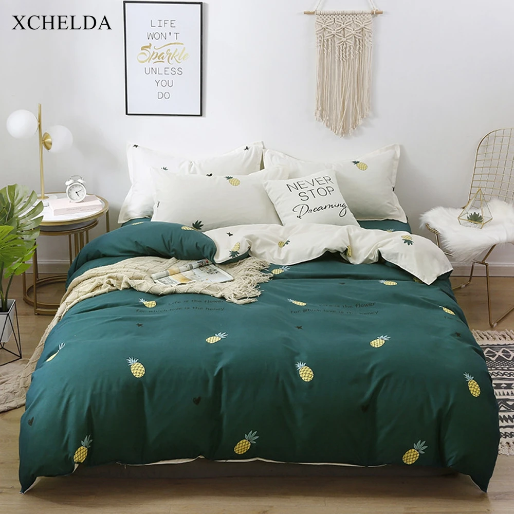 Nordic Bedding Set Double Queen King Size Comforter Duvet Cover Bed Sheet set Green Cotton Adult linens Home Textile Bedspread