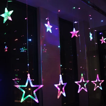 

2.5M LED Star Curtain Light String Garlands Christmas Lamp Holiday Party Wedding Decorative Fairy Christmas Light US/UK/EU Plug