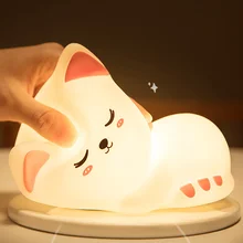 

Soft Silicone LED Night Light for Children Baby Kids USB Rechargeable Pat Lights Remote Creative Cartoon Cat Cute Luminaria B