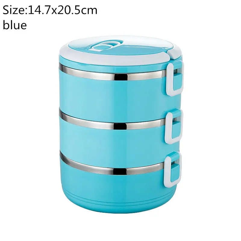 blue 3 layers Hoomall герметичный Ланч-бокс из нержавеющей стали для детей, студенческий термос-контейнер для еды с подогревом, органайзер, бэнто-бокс для еды с подогревом - Цвет: blue 3 layers