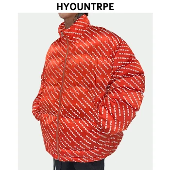

Design Reflect Letter Printed Jacket and Coat Mens Full Zipper Stand Collar Warm Thicken Cotton Padded New Streetwear Outerwear