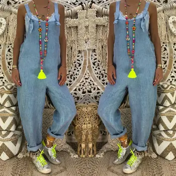 

Hot Women Baggy One-Piece Jumpsuits Overalls Denim Jeans Bib Trousers Long Pants Romper 2019