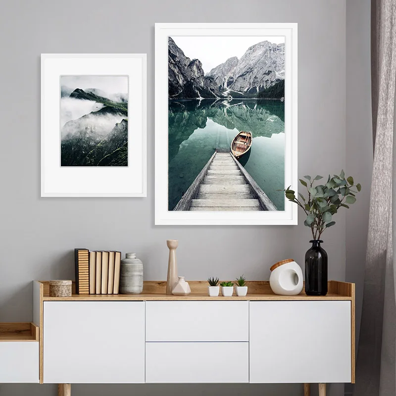 Горное озеро отражение картина природа Пейзаж Плакат в скандинавском стиле скандинавские украшения Печать пейзаж стены искусства холст живопись
