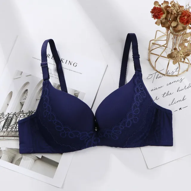 Lace Bra, Thick Cup Gathers Up, Adjustable Type, Underwire Smooth Bra, Collects The Side Milk Blue