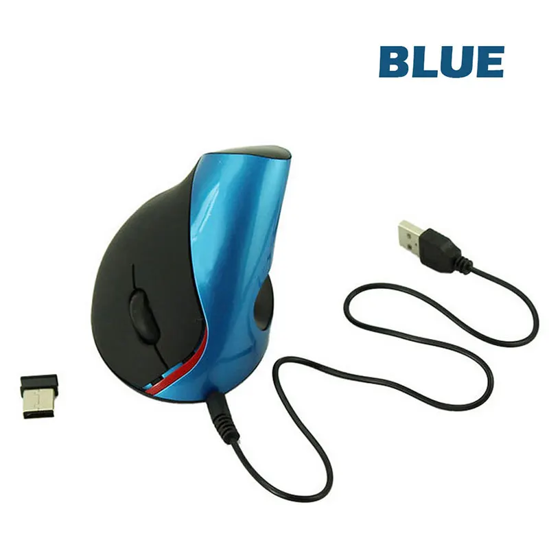 Вертикальная беспроводная мышь эргономичная оптическая Bluetooth Usb Sem Fio Mause 800 1200 1600 dpi перезаряжаемая компьютерная мышь для ноутбука - Цвет: Синий