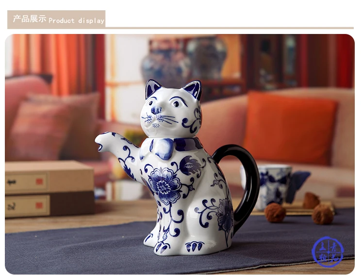 Китайский стиль Цзиндэчжэнь голубой и белый фарфор lucky cat чайник украшение дома японские Классические краски для рисования на керамике чайник