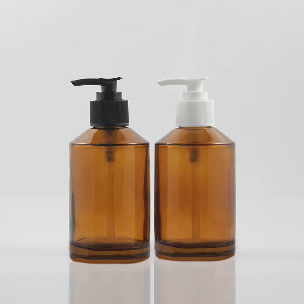 

New design empty 200ml Amber Dispenser Glass Pump Bottle with Lotion Pump for homemade lotions detergent