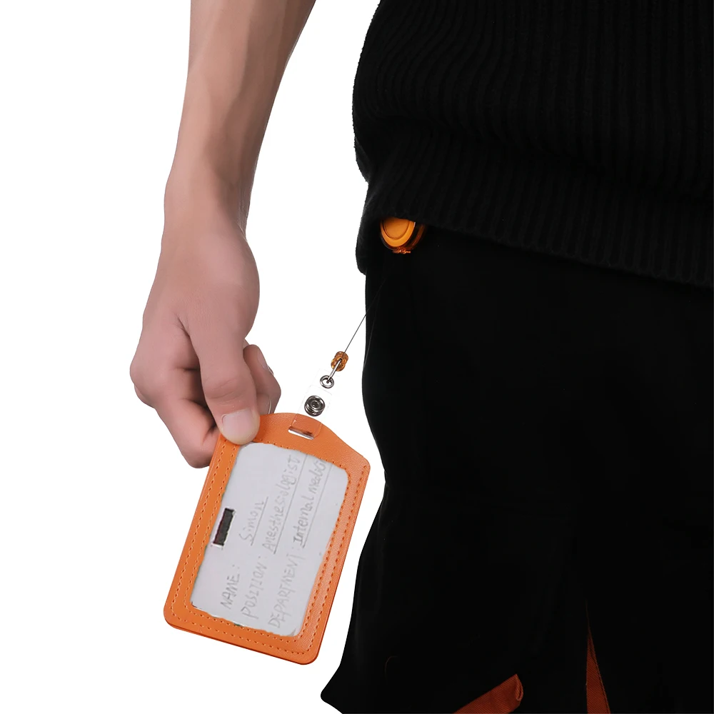 Women Men Pu Leather ID Credit Bank Card Holder Students Bus Card Case Lanyard Male Visit Door Identity Badge Cards Cover