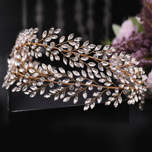 Silver Gold Flower Bride Headwear Women Headband Wedding Hair Jewelry Rhinestone Bridal Hair Ornament Bridal Hair Clip for Bride H308-G