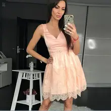 Очаровательные Розовые атласные кружевные короткие платья для выпускного с v-образным вырезом без рукавов с бисером платья для выпускного вечера платья на заказ