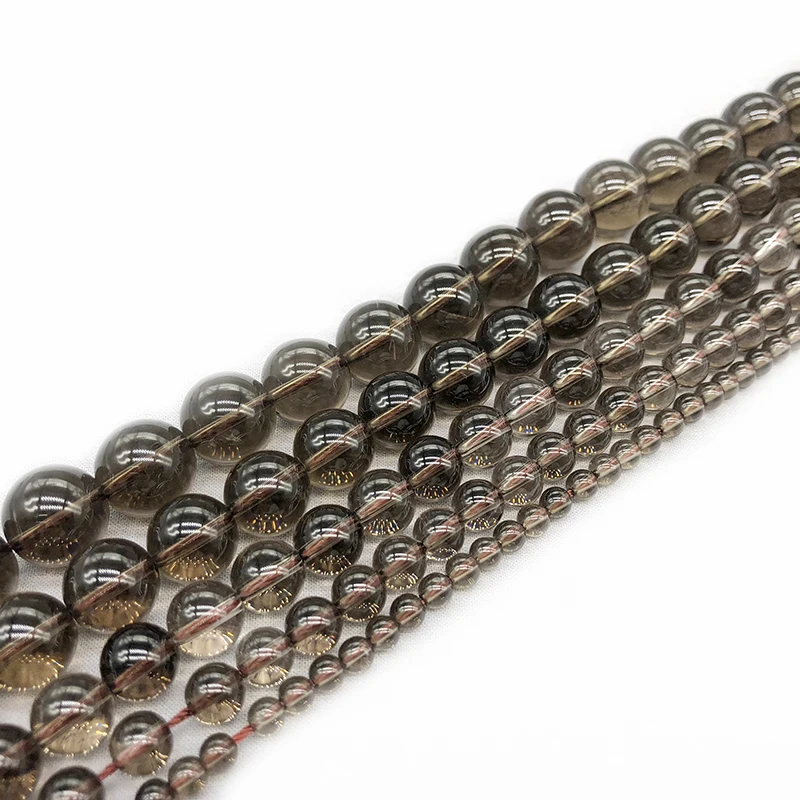 Loose Stone Beads Smoky Quartzs Stone 4 6 8 10 12mm Round Beads For Jewelry Making DIY Charm Glass Bracelet Crystal Perles 15''