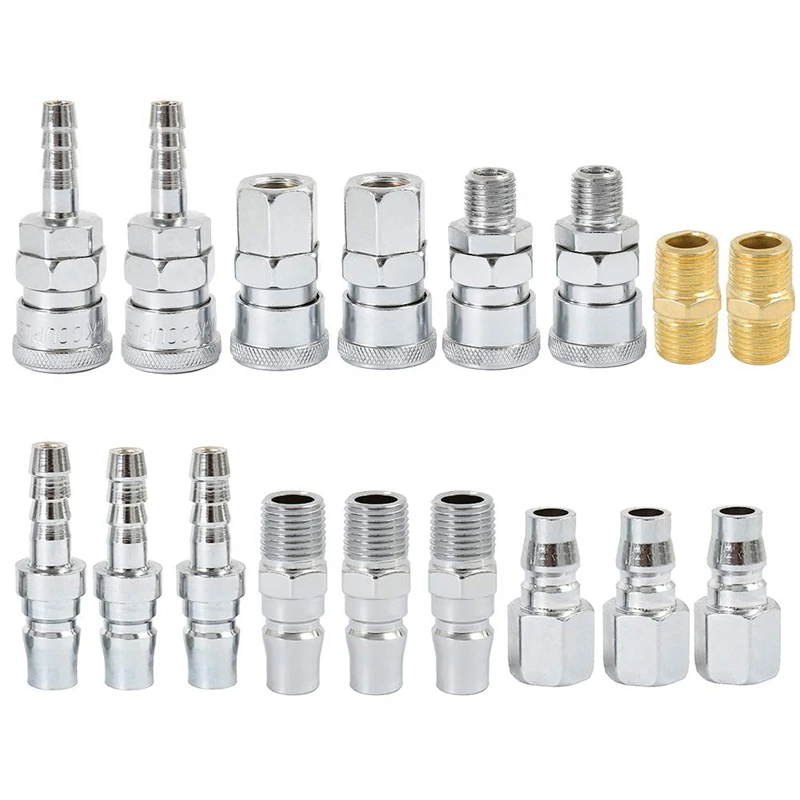 

18Pc Air Line Hose Fittings 1/4 Inch Bsp Compressor Air Thread Hose Connector Fittings Male Female Connector Quick Release Set