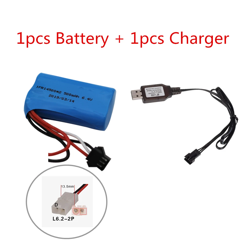 14500 6,4 v 500mAh литий-ионный аккумулятор и зарядное устройство для Wltoys 18401/18402 RC транспортного средства 6,4 v батарея для RC игрушек автомобилей лодки - Цвет: Tamiya 2P