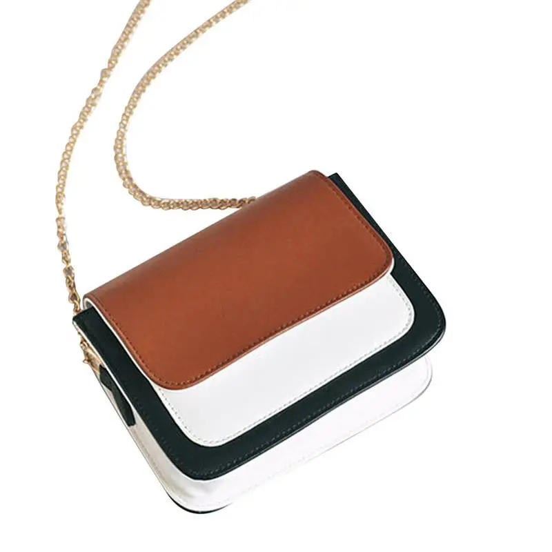 

Fashion Women Bag Girls Leather Chain Handbag Crossbody Shoulder Bag Female Casual Hit Color Mini Small Messenger Phone Bag(Brow